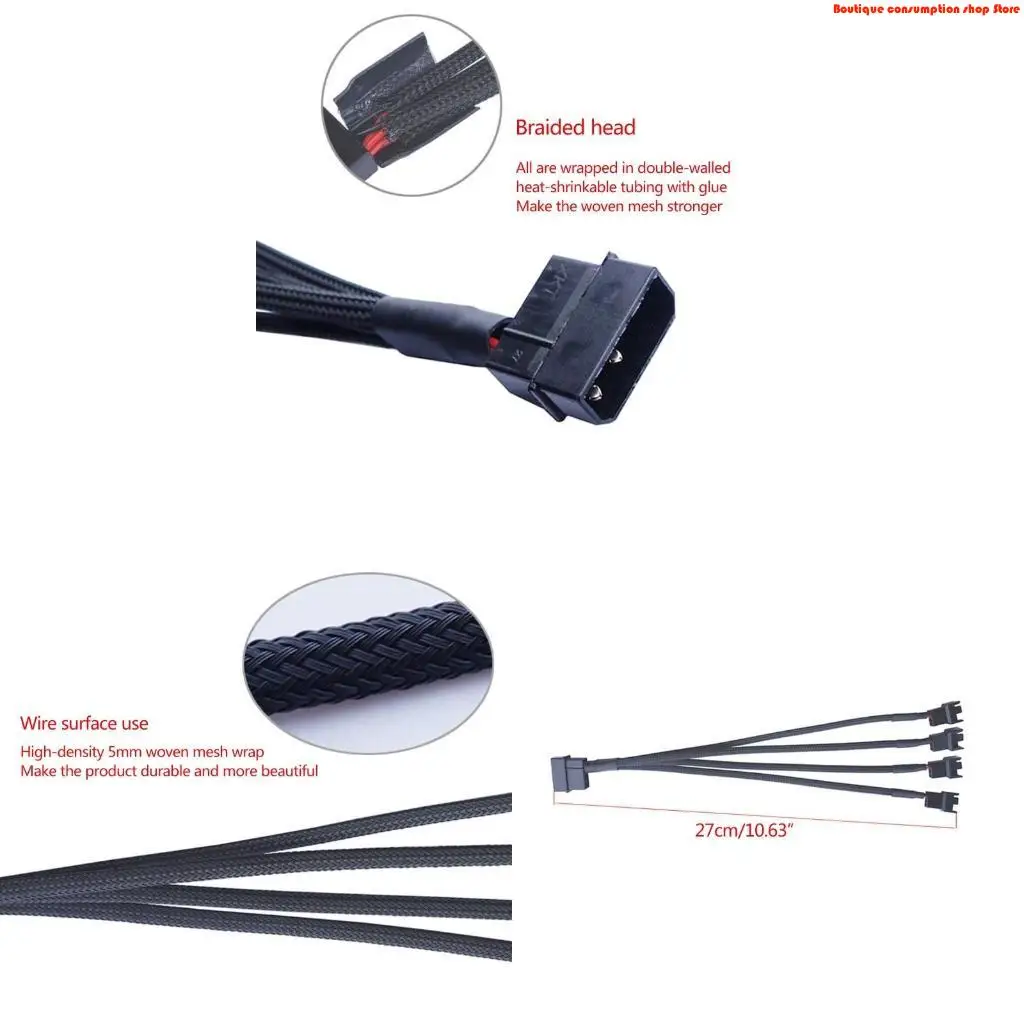 L9NA 4 Pin IDE  to 4-Port 3Pin/4Pin Computer for Case Power Splitter Extension C