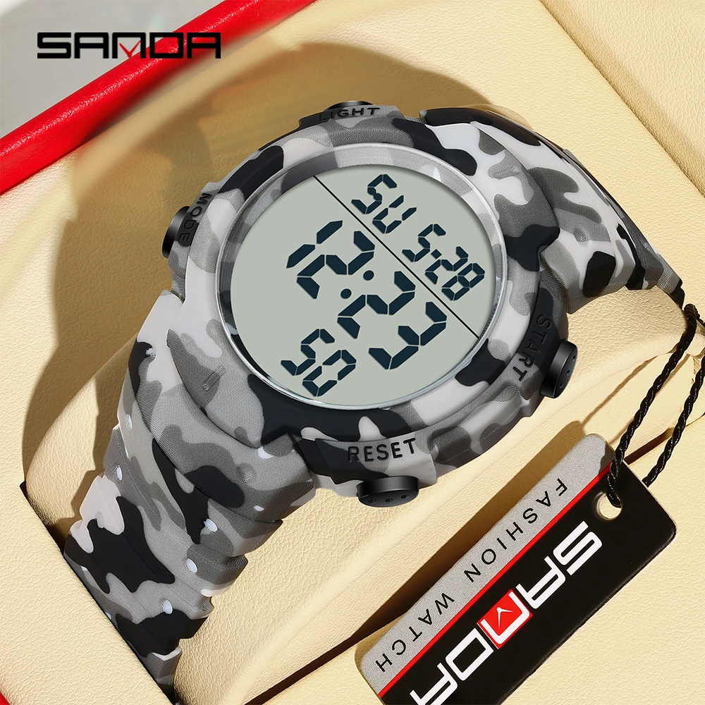 2182 SANDA военные камуфляжные мужские электронные часы спортивные многофункциональные водонепроницаемые светодиодные мужские электронные цифровые часы