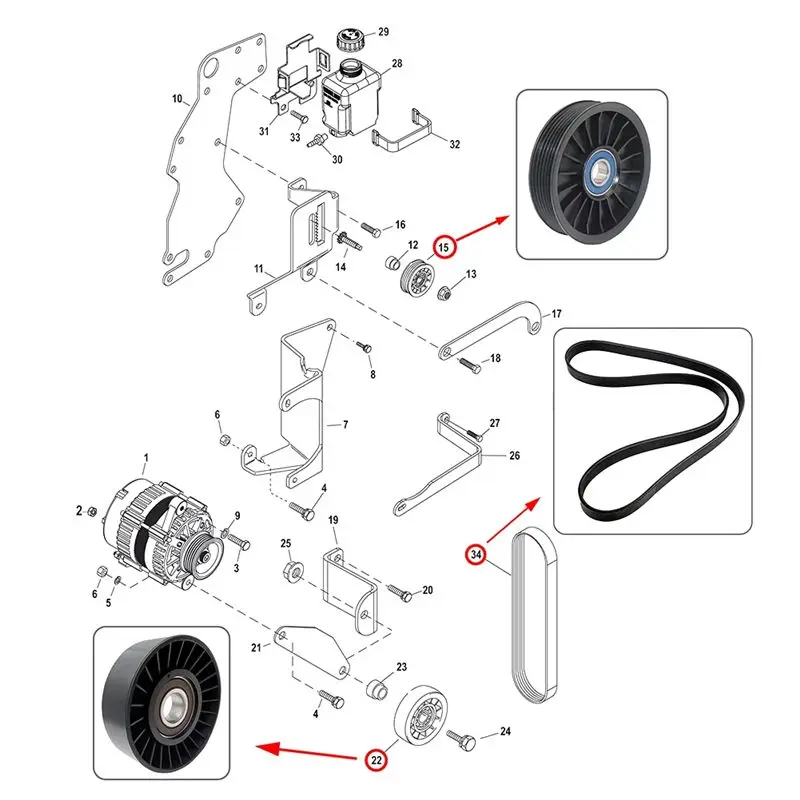 For Mercruiser Outboard V6 V8 4.3 5.0 5.7 6.2 Belt Tensioner Pulley Set 57-865615Q03 8M6500024 865598 864625T 862087A1-X67A