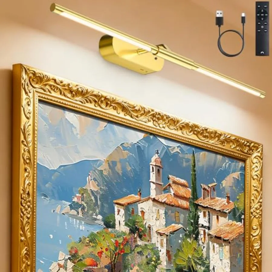 Wireless Picture Light for Wall: " Rechargeable Art Light with Remote and Timer 8000mAh Battery Operated Poster Lights 3 Color