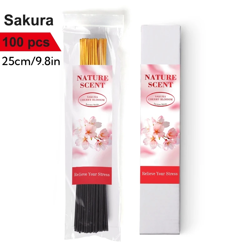 Incense Sticks Sakura Fragrance Scent 100pcs Handmade Incense Stick Burn for 25-35mins No Chemicals Joss Sticks Relieve Stress