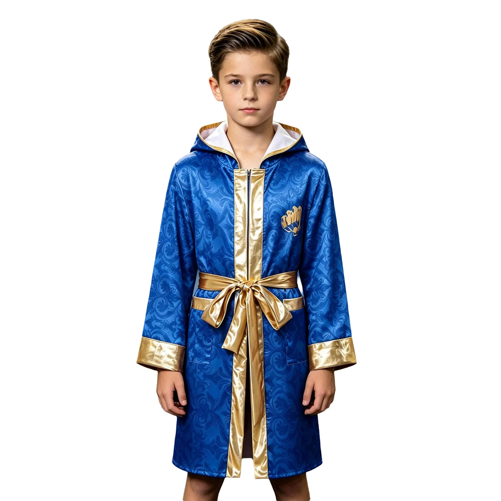 Boxer-Kostüm für Jungen, Kinder-Boxer-Bademantel mit Kapuze, goldfarbener Gürtel, Boxer-Bademantel für Halloween-Party, Cosplay, Bühnenshow – Detail 8