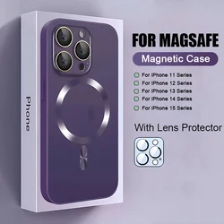 Magnetic Silicone Case For iPhone 15 14 13 12 11 Pro Max Lens Protection Wireless Charge Cover For Magsafe Phone Accessories