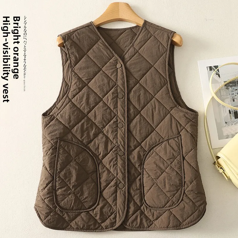 

Легкий осенне-зимний новый повседневный универсальный стеганый тонкий хлопковый жилет со скрытыми пуговицами по бокам, женский жилет на одной пуговице