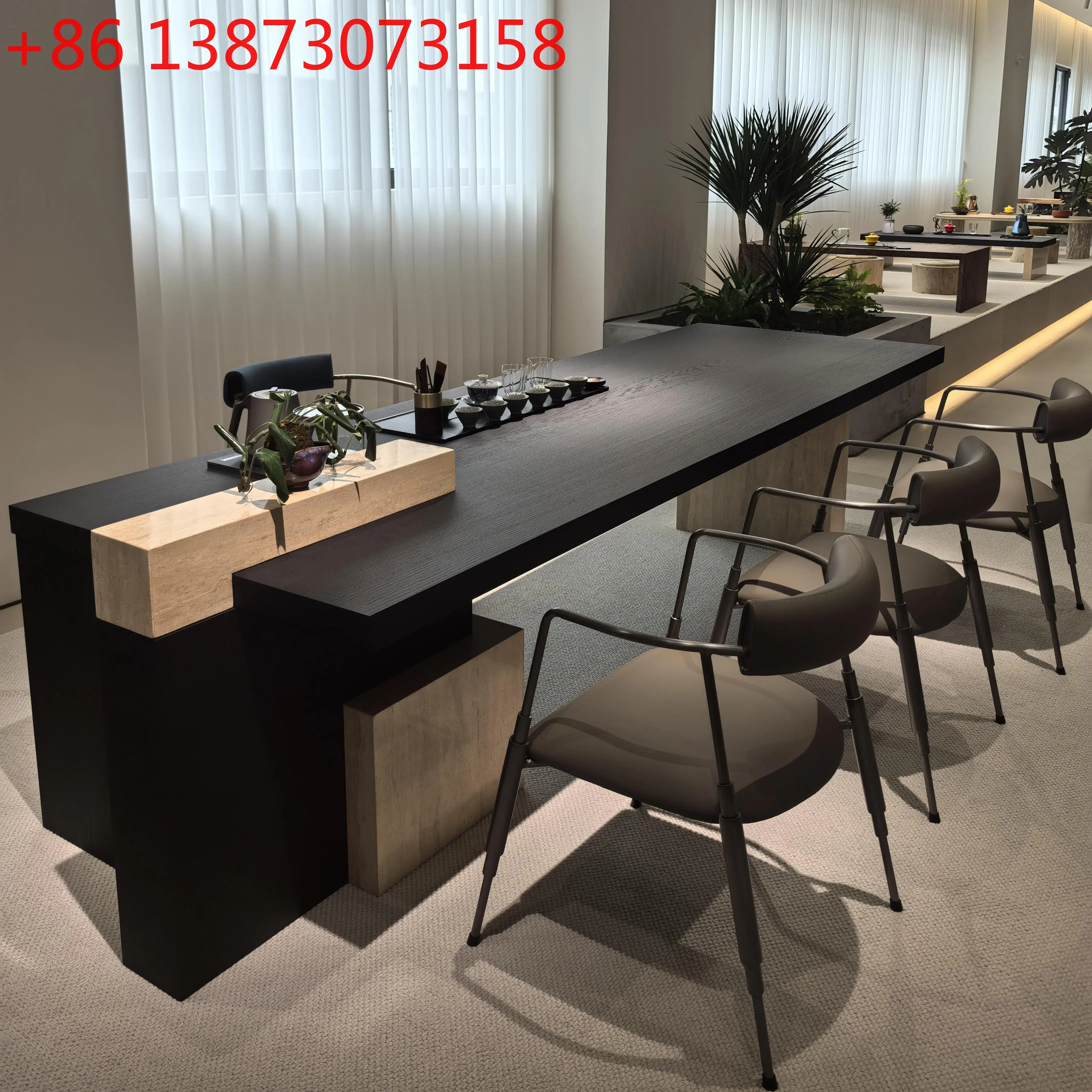 

Italian light luxury office home tea table modern minimalist high-end integrated marble solid wood tea table