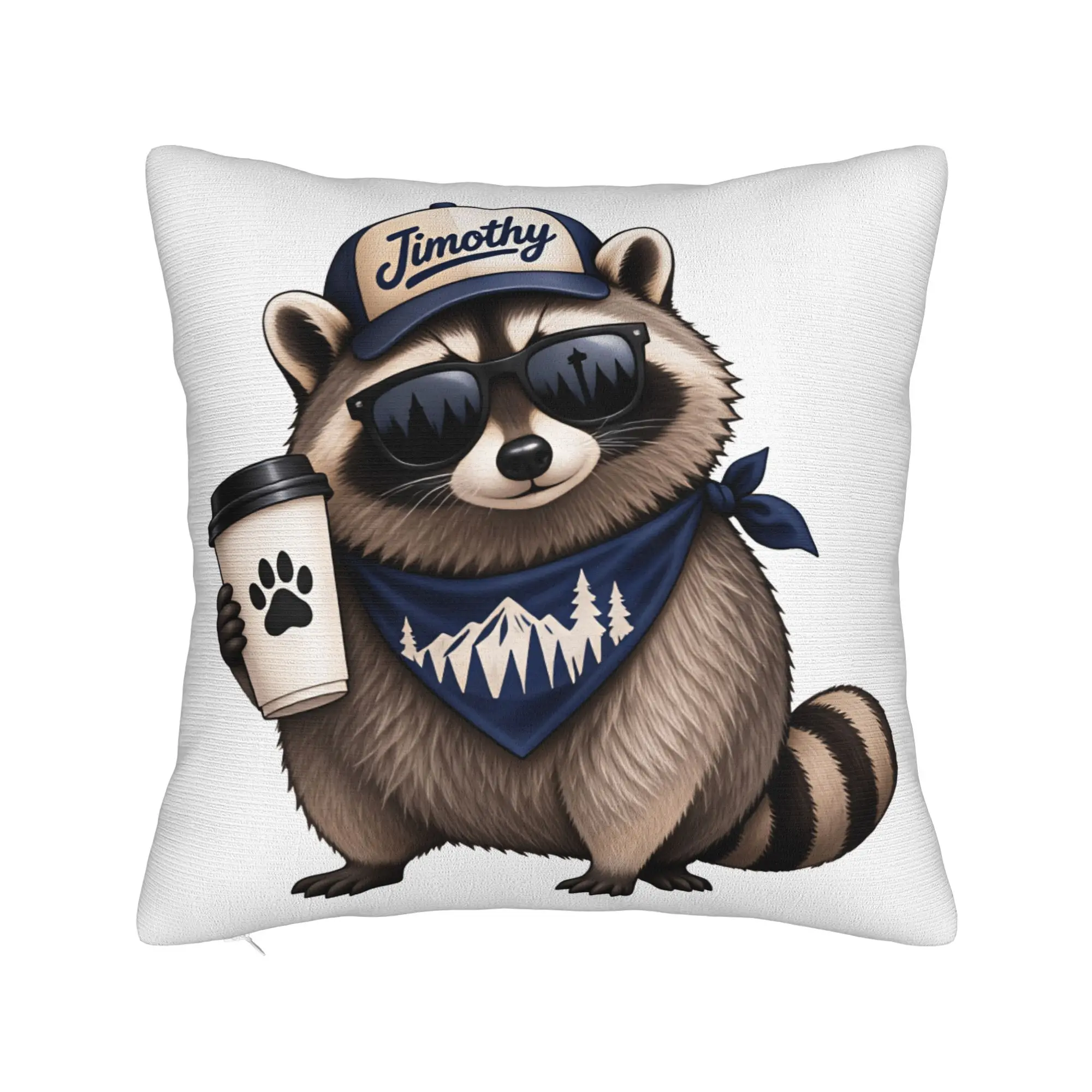 Jimothy the Raccoon Coffee & Mountain Vibes Pillow Case  Funny Pillow Cover Soft Pillowcases For Chair Sofa Home Decor