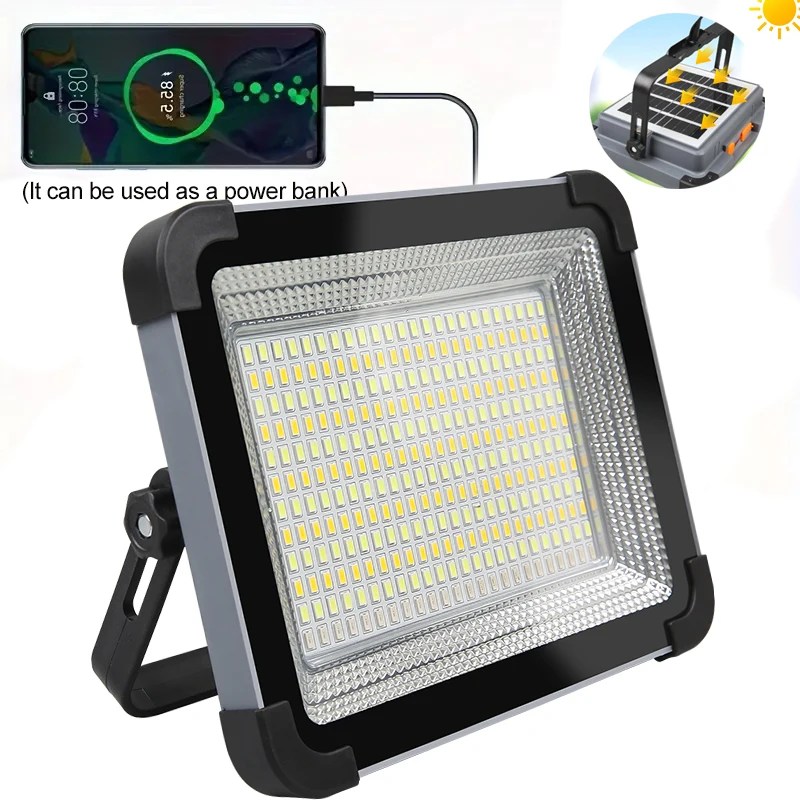 1000LM Solar-Powered Flood Light - 50W Rechargeable LED with Reflector, Waterproof for Outdoor Construction & Security Lighting