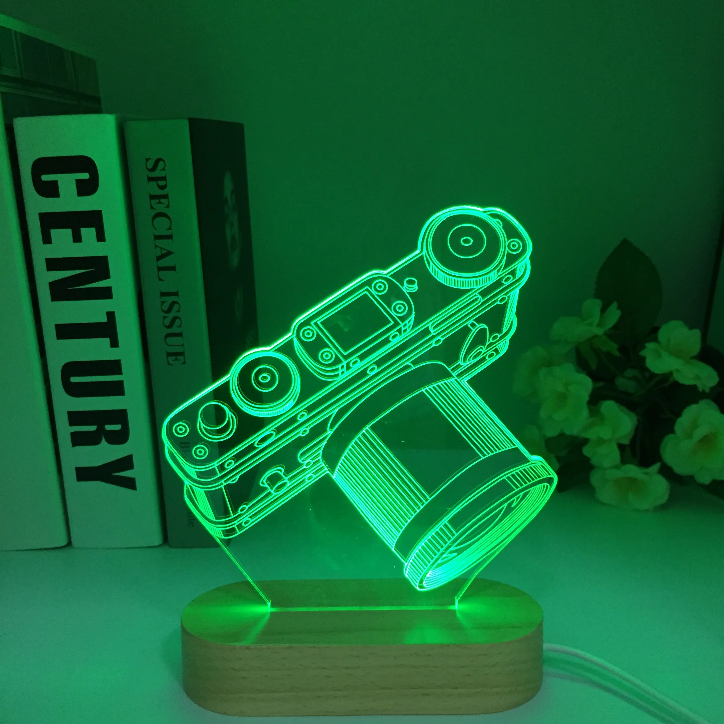 

Camera 3D LED Lamps RGBw Creative Night Light Cool Colorful Gift For Friends Bedroom Bedside Coffee Table Decor Wooden Gift