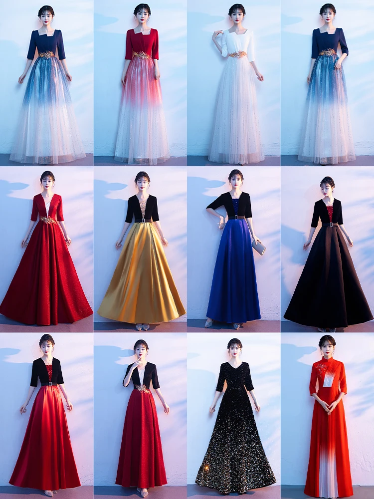 

Ele Women's Long Skirt Performance Suit Host Year End Gala Command Performance Ensemble Polyester Fiber Deep V Ne