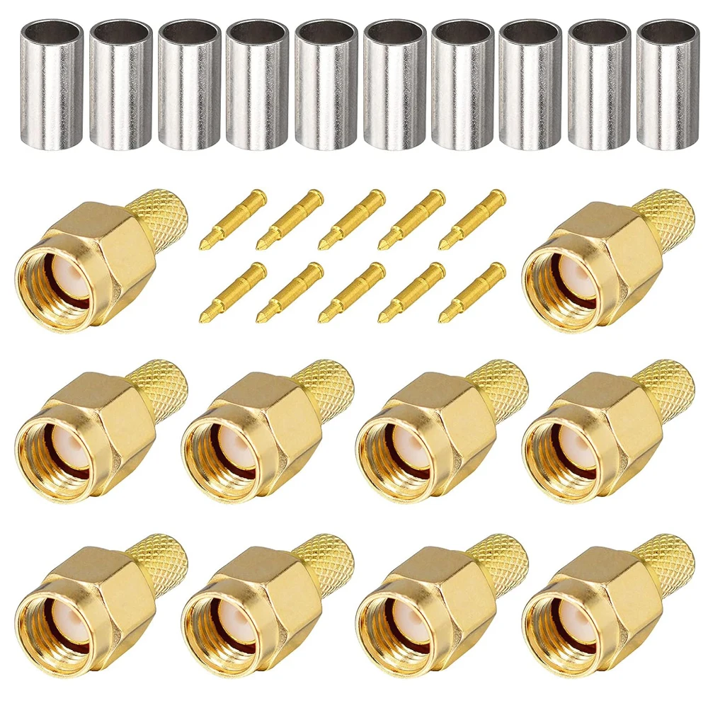 100PCS SMA Male Plug Crimp Connector for RG58 RG142 LMR195 RG400 Coaxial Adapter RF Cable Assembly
