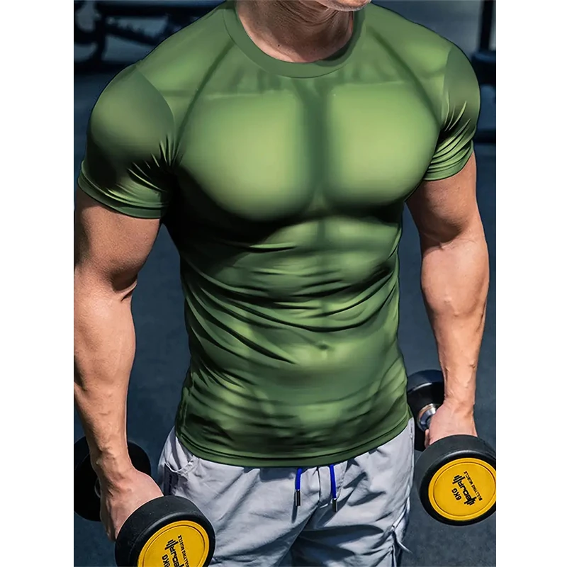 موضة جديدة تأثيري العضلات رجل ثلاثية الأبعاد تي شيرت مطبوع الرجال الصيف عادية كم قصير صعبة الرجل طباعة مضحك تي شيرت اللياقة البدنية الصالة الرياضية #2
