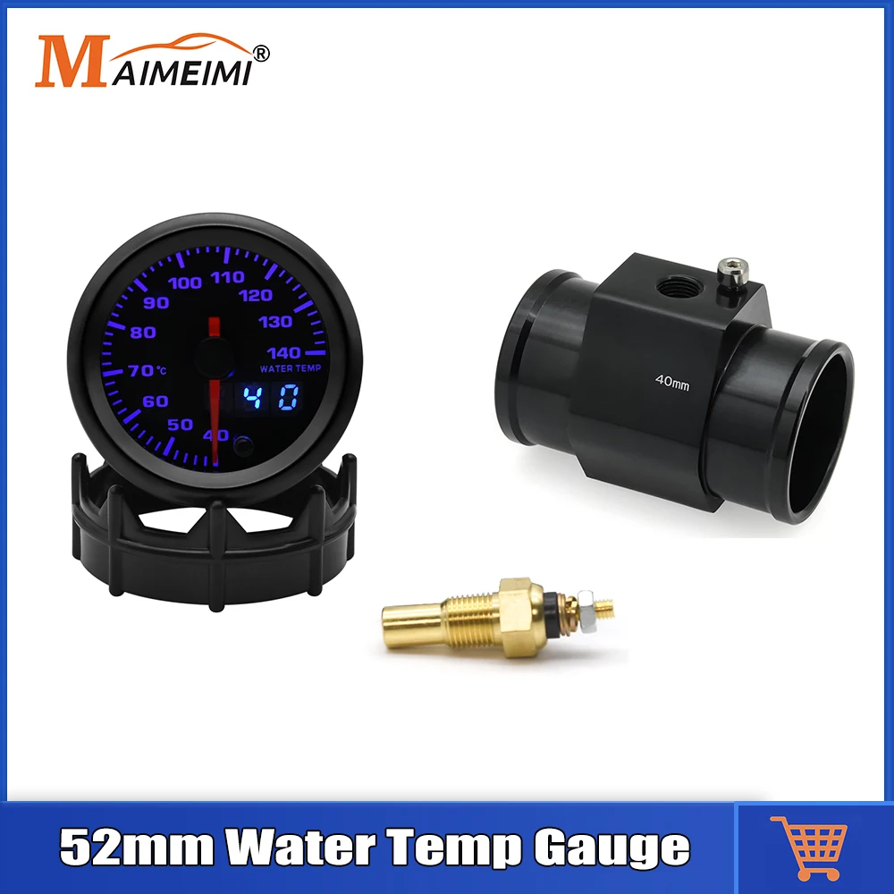 

2“ 52mm Water Temperature Gauge 40-140 Celsius 7 Colors Backlight Water Temp Sensor Joint Pipe Sensor Hose Adapter For 12V Car