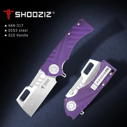 New SHOOZIZ HAN317 DC53 Steel Blade Outdoor Folding Knife Green Black flax Handle EDC Camping Hunting Pocket Tool STRIDER