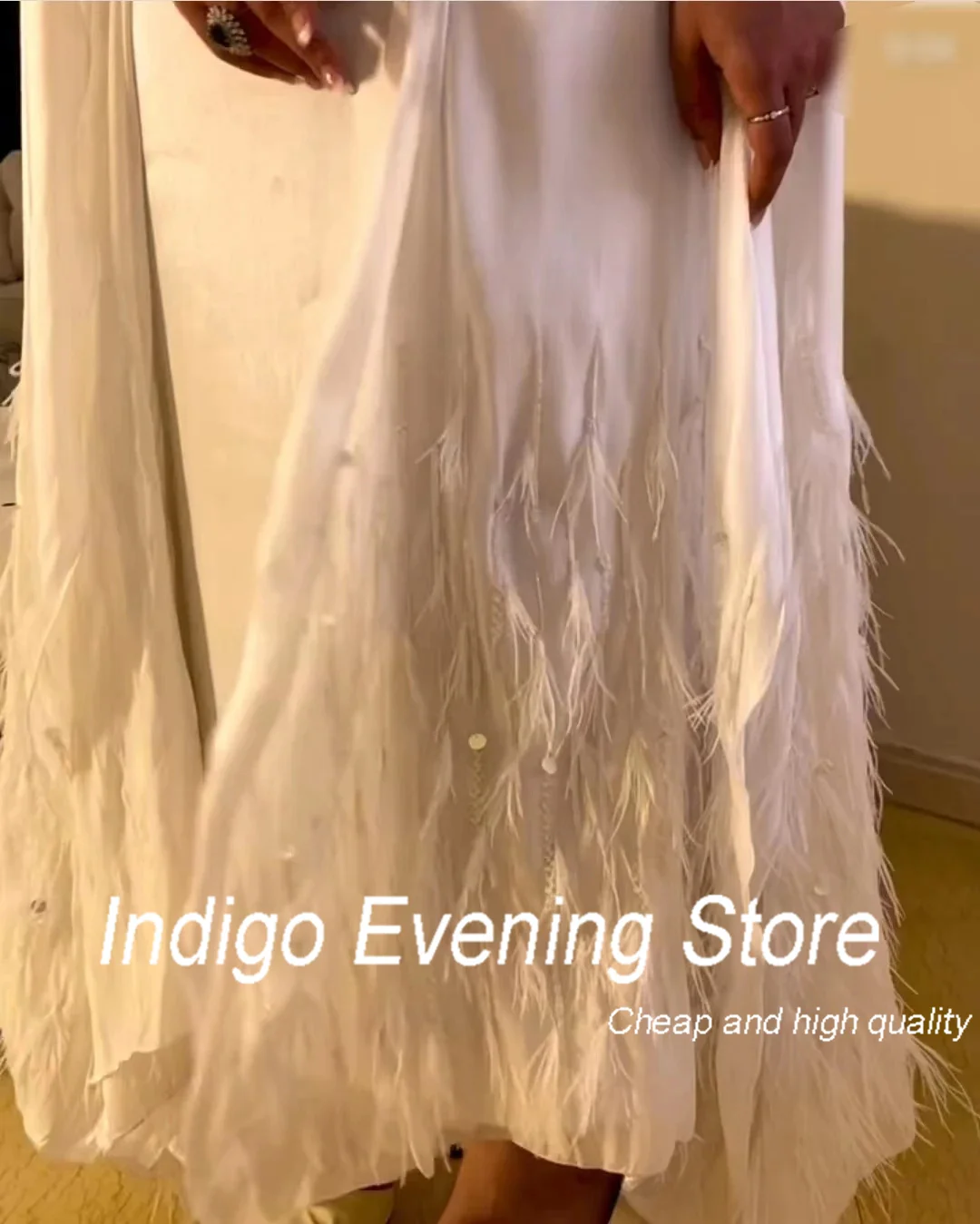 Indigo Evening Dresses O Neck Full Sleeves Ankle-Length Feathers Beads Formal Party Dress For Women 2024 Vestidos De Gala