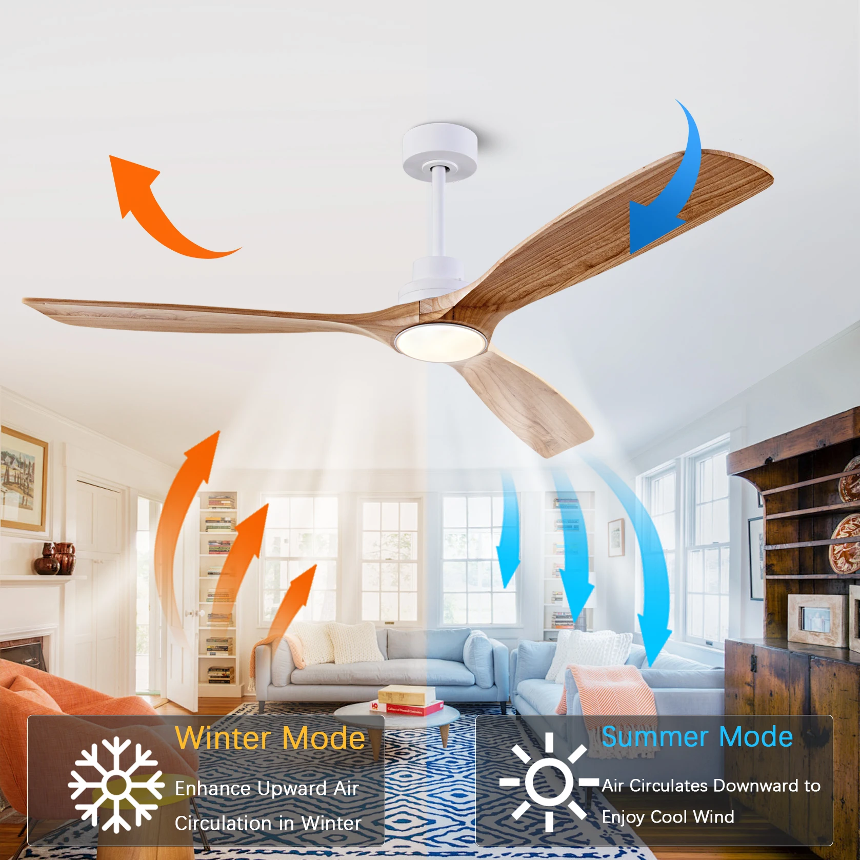 42/52/60Inch Natural Wood Ceiling Fan With Light Remote Control Silent DC Ceiling Fans Living Bedroom Dining Room Home Fan Light