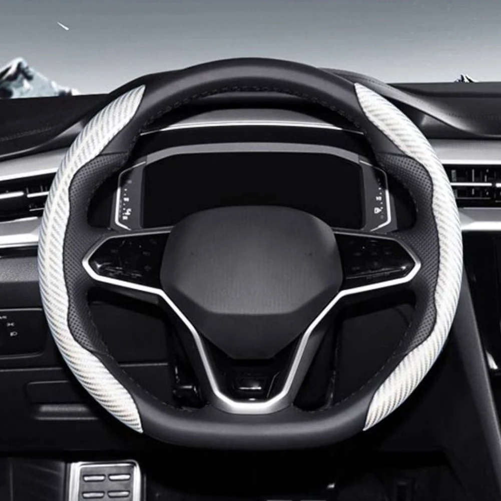 

1Pair Car Carbon Fiber Steering Wheel Cover Steering Wheel Protector For 38CM Diameter Steering Wheels White