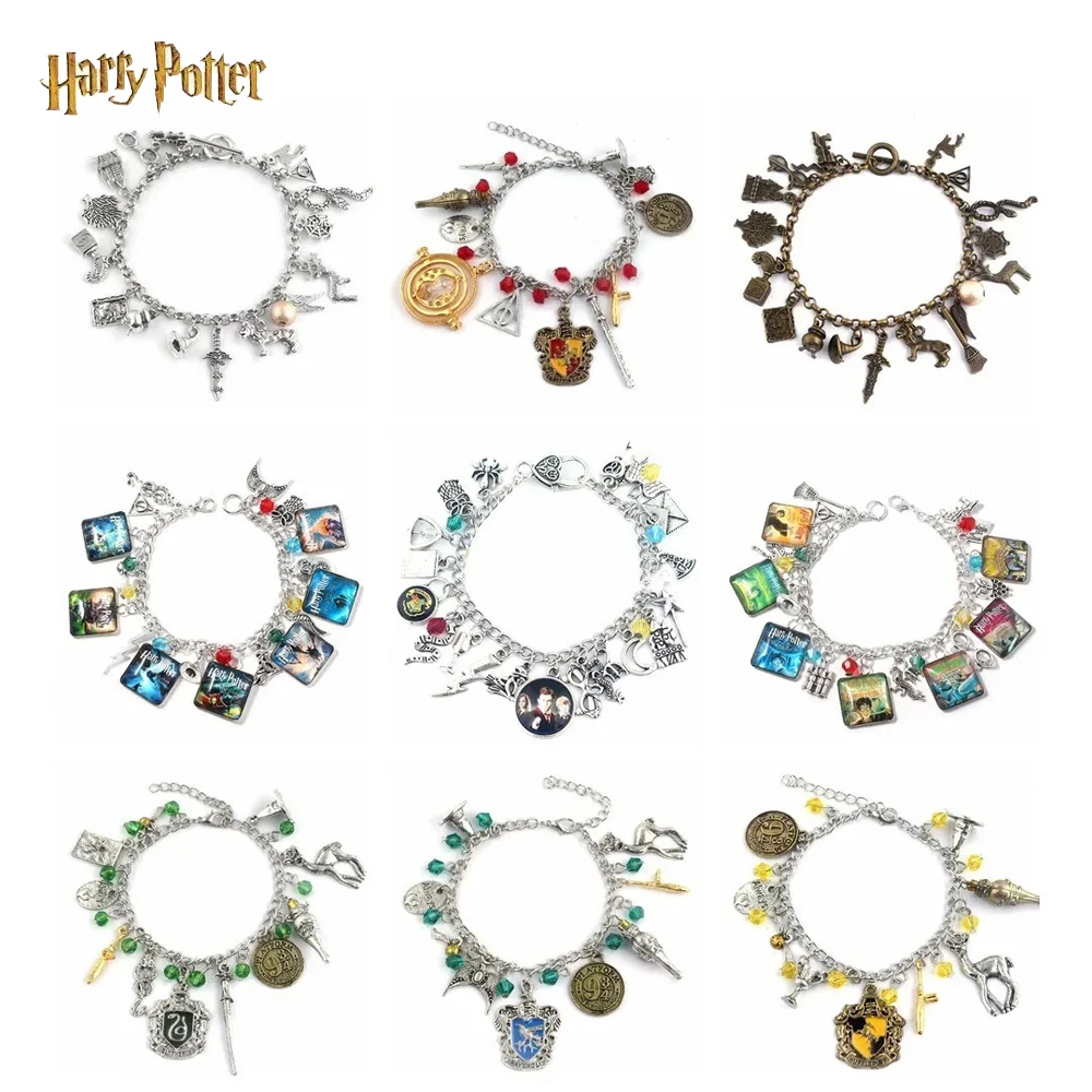 Vintage Magic School Bracelet Pendant Badge Horcrux Deathly Hallows Golden Snitch Bracelets Magician Cosplay Women Men Jewelry