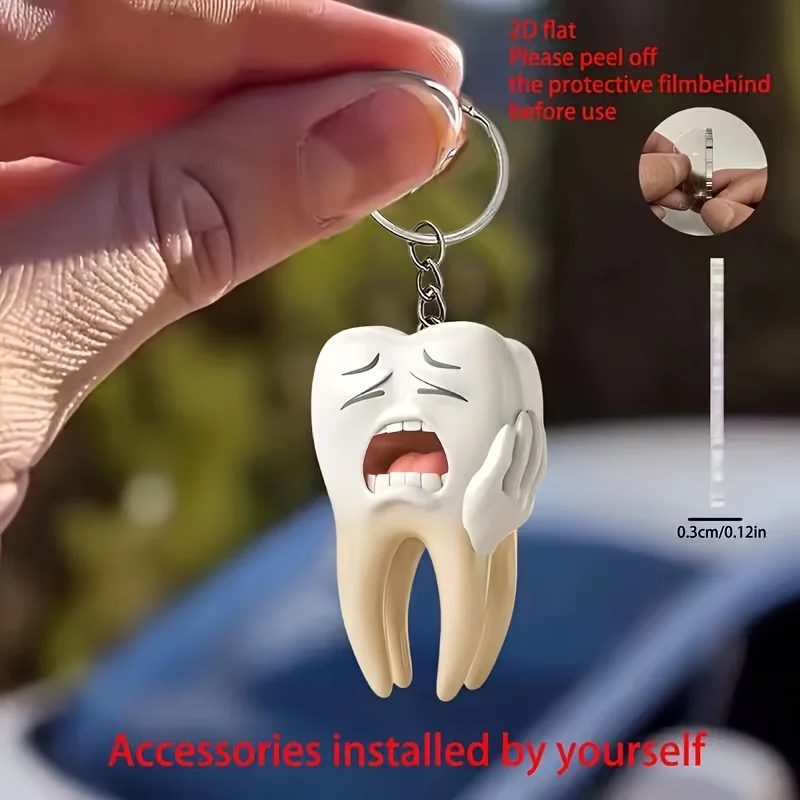 5sets Toothache Keychain Including 2D Acrylic Pendant & Thank You Cards & Gift Bags Personalized Decorations Creative Ornaments
