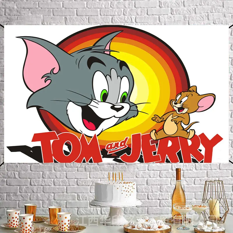 Tom Cat i Jerry Mouse Cartoon Animation Theme Birthday Party Background Decoration Kids Gift Baby Shower Photography Props