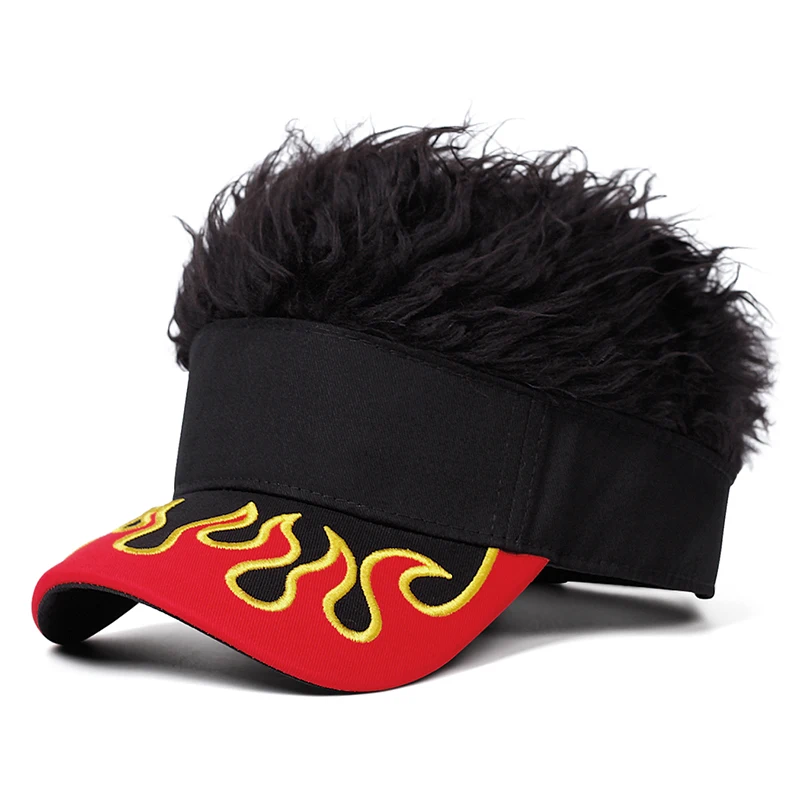 1pc Fashion and Personalized Baseball Hat Flame Printed Wig Hat Outdoor Adjustable Decorative Hat Sunshade Hat Unisex HipHop Hat