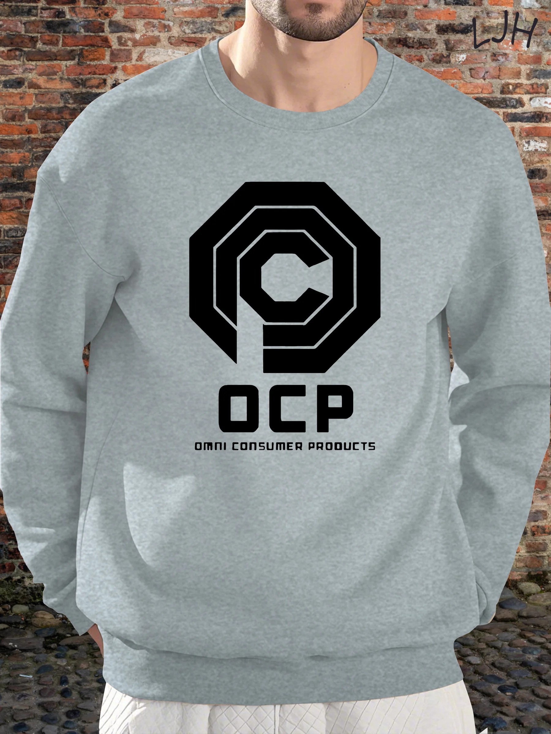 

Мужская толстовка с логотипом OCP — темно-зеленый пуловер, свободный крой с круглым вырезом и длинными рукавами