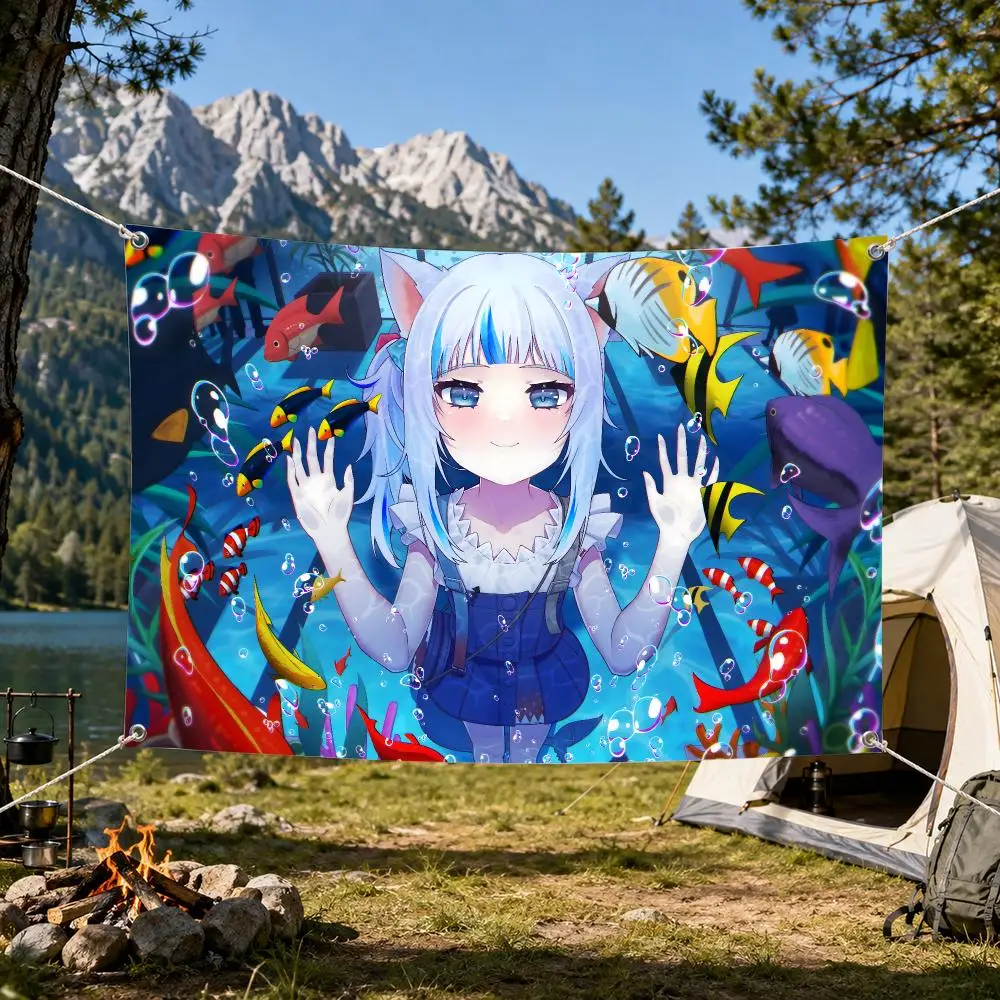 Anime G-Gawr G-Gura Flags Aesthetic Wall Tapestry Printed Wall Hanging Living Room Party Outdoor Decor