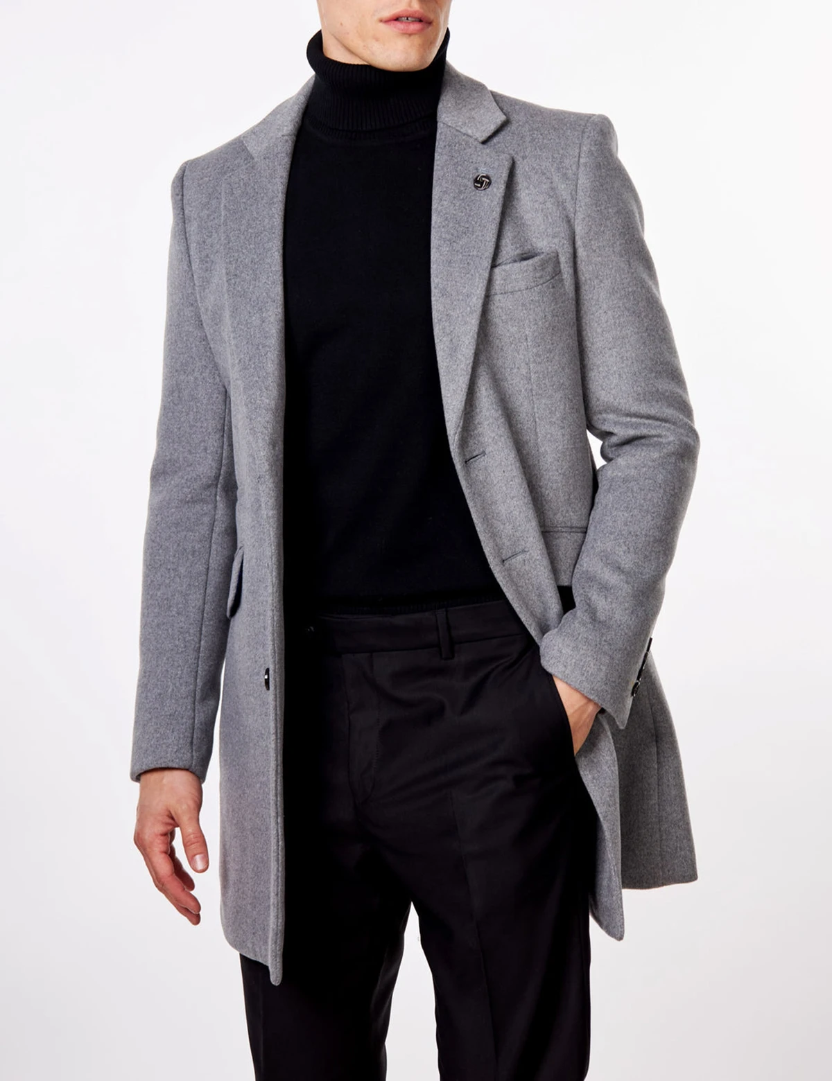 Classic Light Grey Men's Woolen Coat Plus Size Formal Casual Outwear Overcoat Notch Lapel Customized Winter Tweed Jacket