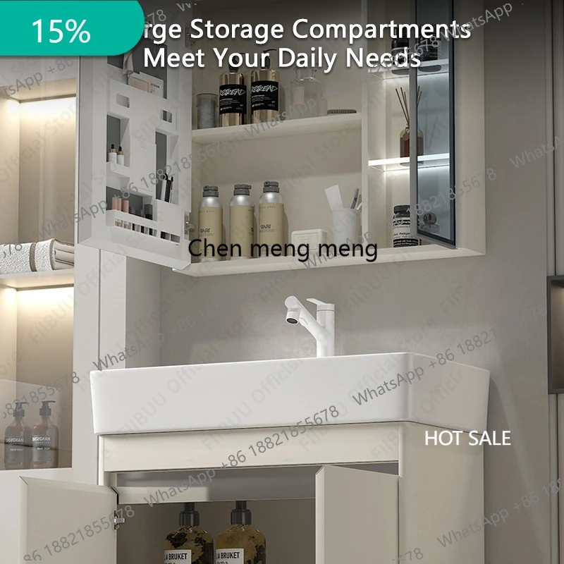 Luxury Bathroom Vanities Cabinet with Ceramic Wash Sink Basin Combo Wall Mounted Floating Cabinet with Mirror Cabinet Faucet Set