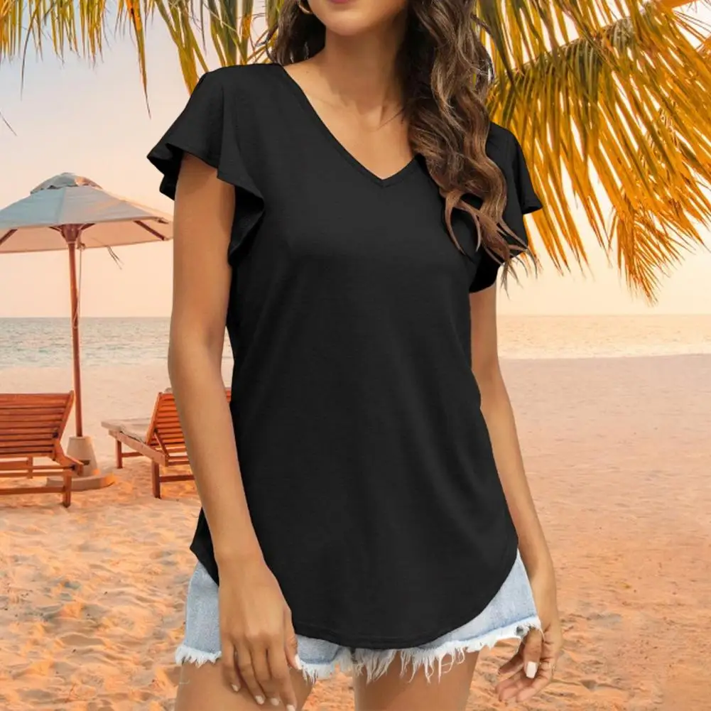 

Women Top Ruffle Sleeve Solid Color Soft Summer Blouse Lady Top Women's Clothing Blusa Mujer ropa de mujer