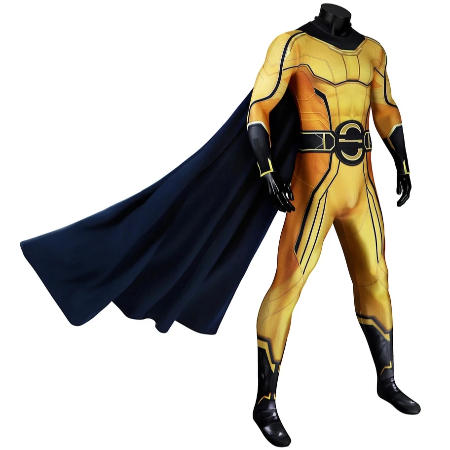 تمويه Sentry تأثيري حلي مرنة ثلاثية الأبعاد مطبوعة الأصفر Zentai دعوى هالوين رجل بذلة عباءة الزي مجموعة كاملة مخصص