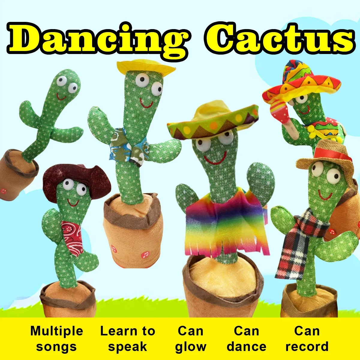 

Children's Electronic Dancing Cactus Sound Toy Phone Plush Shine Sing Talking 120 Songs Recording Birthday Party Christmas Gift