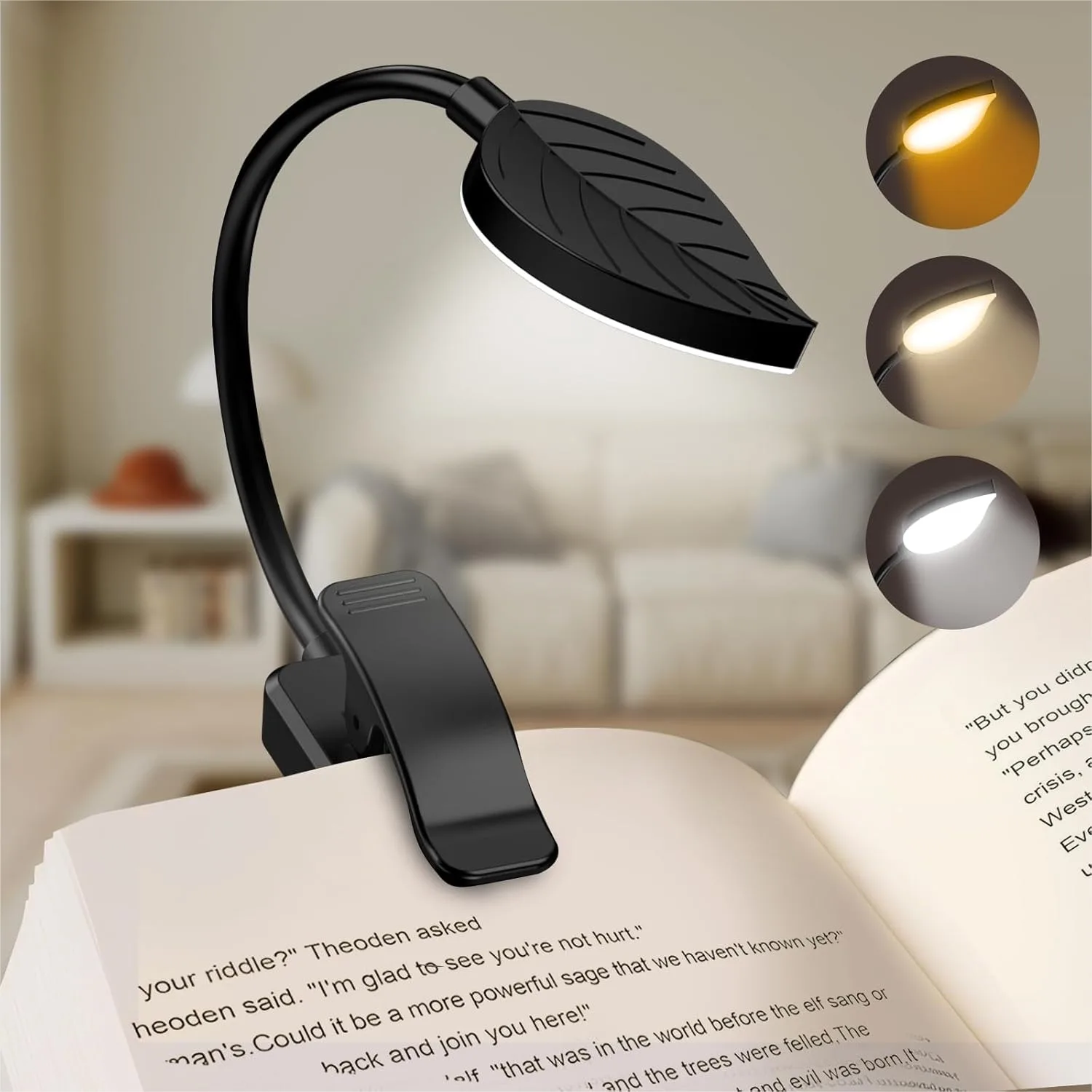 

Rechargeable Book Light For Reading At Night With 3 Color Temperatures 3 Brightness Levels Flexible Goose Neck Clip On Light For Books In Bed With Power Indicator Black