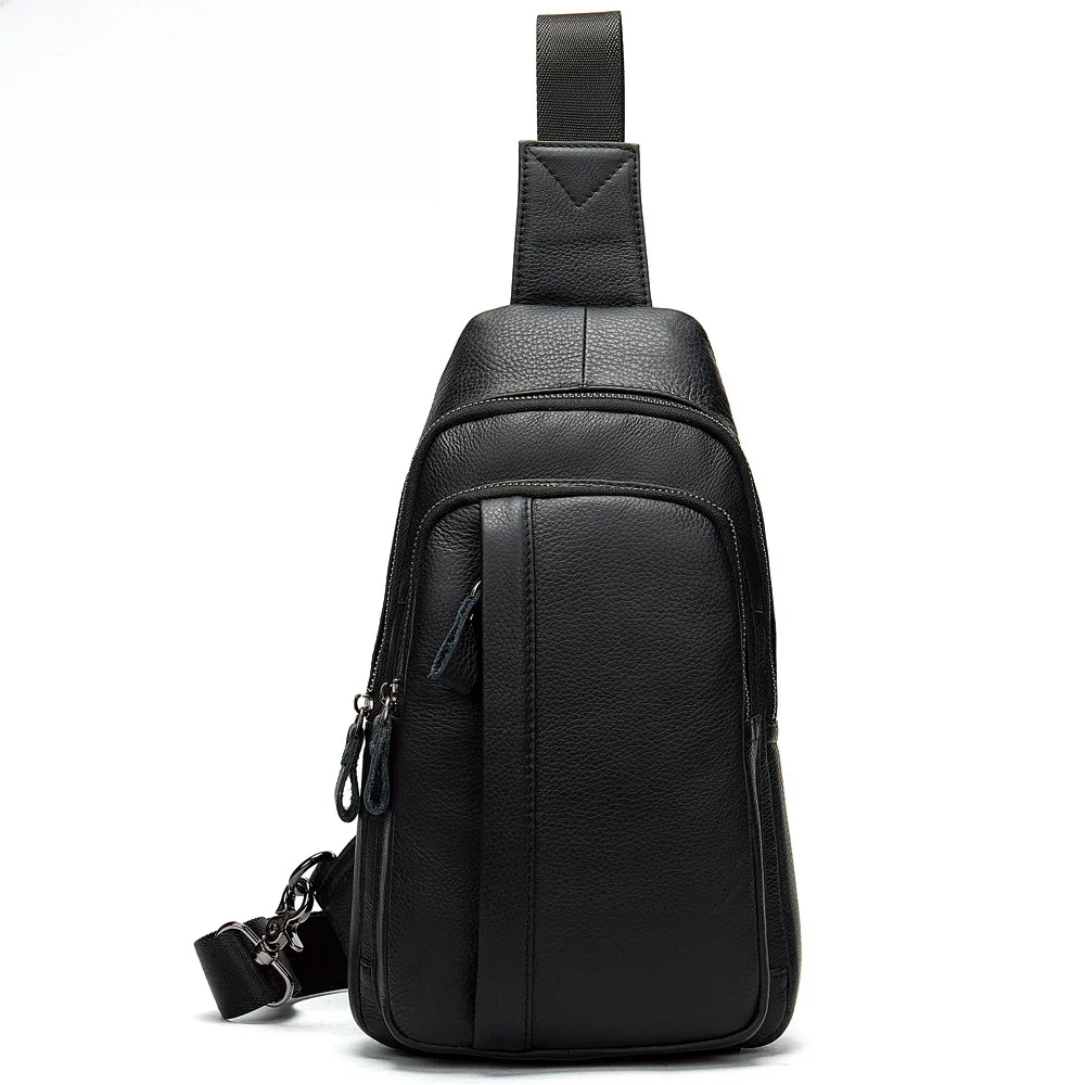 

New Korean Style Casual Leather Men's Bag Outdoor Leisure Lychee Pattern Chest Bag Top Layer Cowhide Crossbody Bag Fashionable