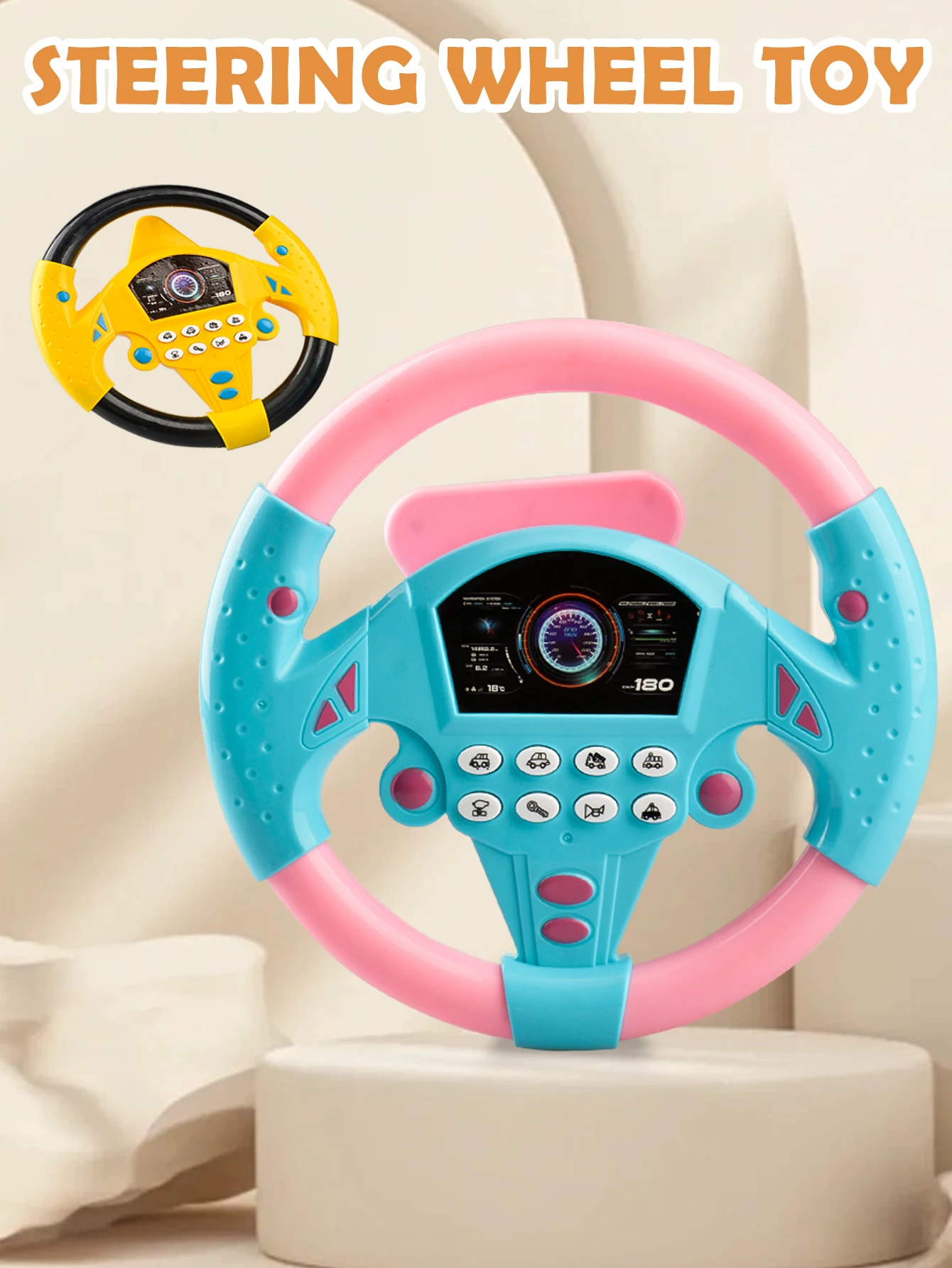 Giocattolo del volante, simulazione musicale della prima educazione rotazione di guida dell\'auto, giocattoli per 3 + bambini senza batteria