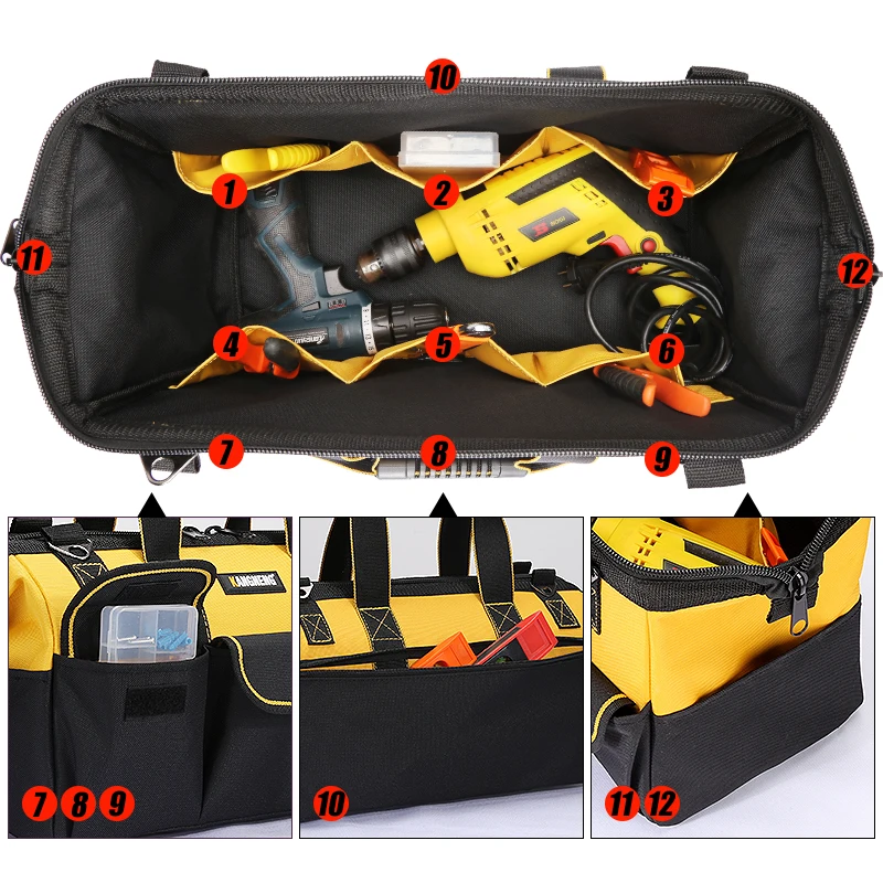 Bolsa de herramientas de lona para campamento al aire libre, bolsa de herramientas multifuncional portátil de gran capacidad para campamento al aire libre, almacenamiento de herramientas Gereedschapstas BD50TB