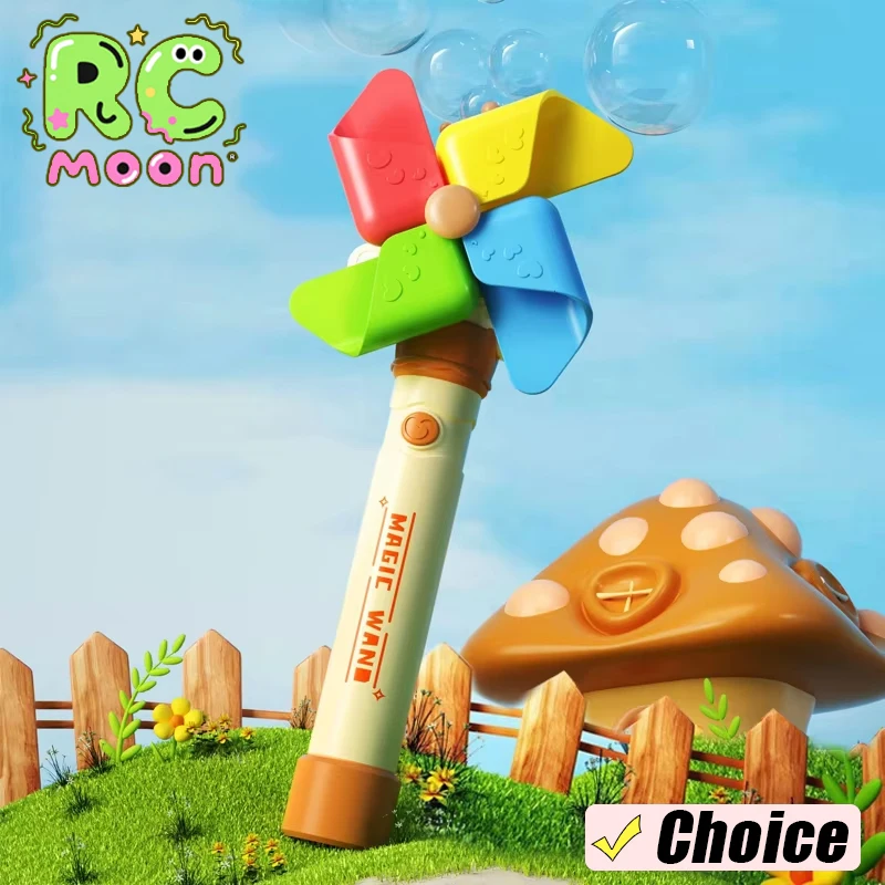 Moinho de vento máquina de bolhas espuma automática 5 furos 1 clique controle bonito ajustável handheld moinho de vento bolhas elétricas brinquedos