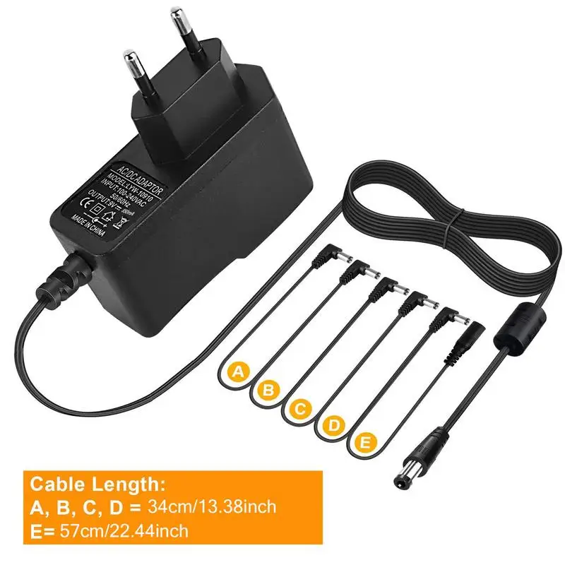 Guitar Pedal Power Supply Adapter 9V Tip Negative 5 Way Daisy Chain Cables For Effect Pedal Ideal For Danelectro Electric Guitar