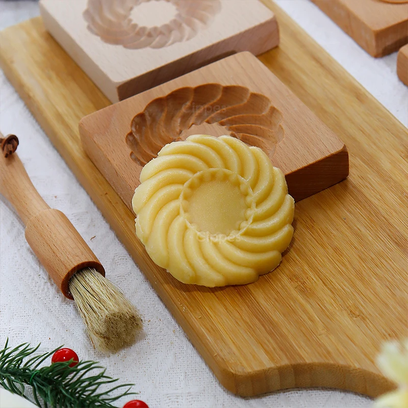 3D Wooden Cookie Cutter Moulds for DIY Baking, Engraved Embossed Biscuit Molds, for Gingerbread Fondant Christmas Baking Molds