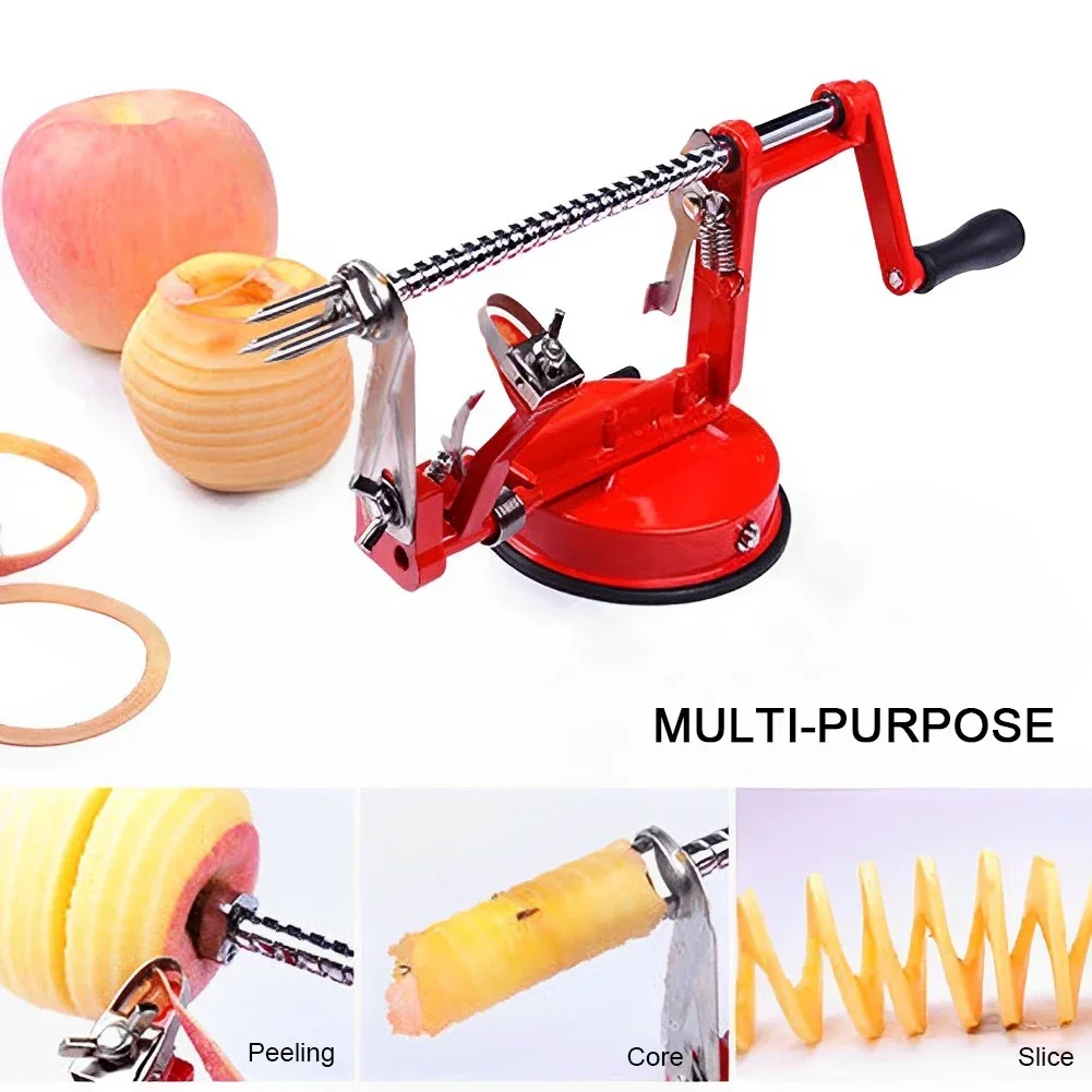 3 in 1 Hand-cranked Apple Peeler Multi-functional Fruit Apple Peeling Machine Stainless Steel Apples Slicer with Suction Base