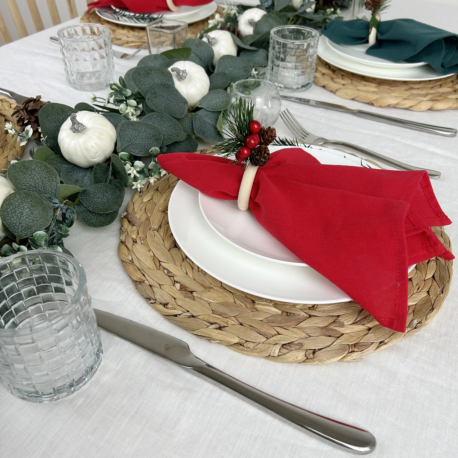 6PCS 30X45cm Christmas Green Red 100% Cotton Cloth Dinner Napkins Soft And Durable Cocktail Napkins Wedding Dinner Napkins