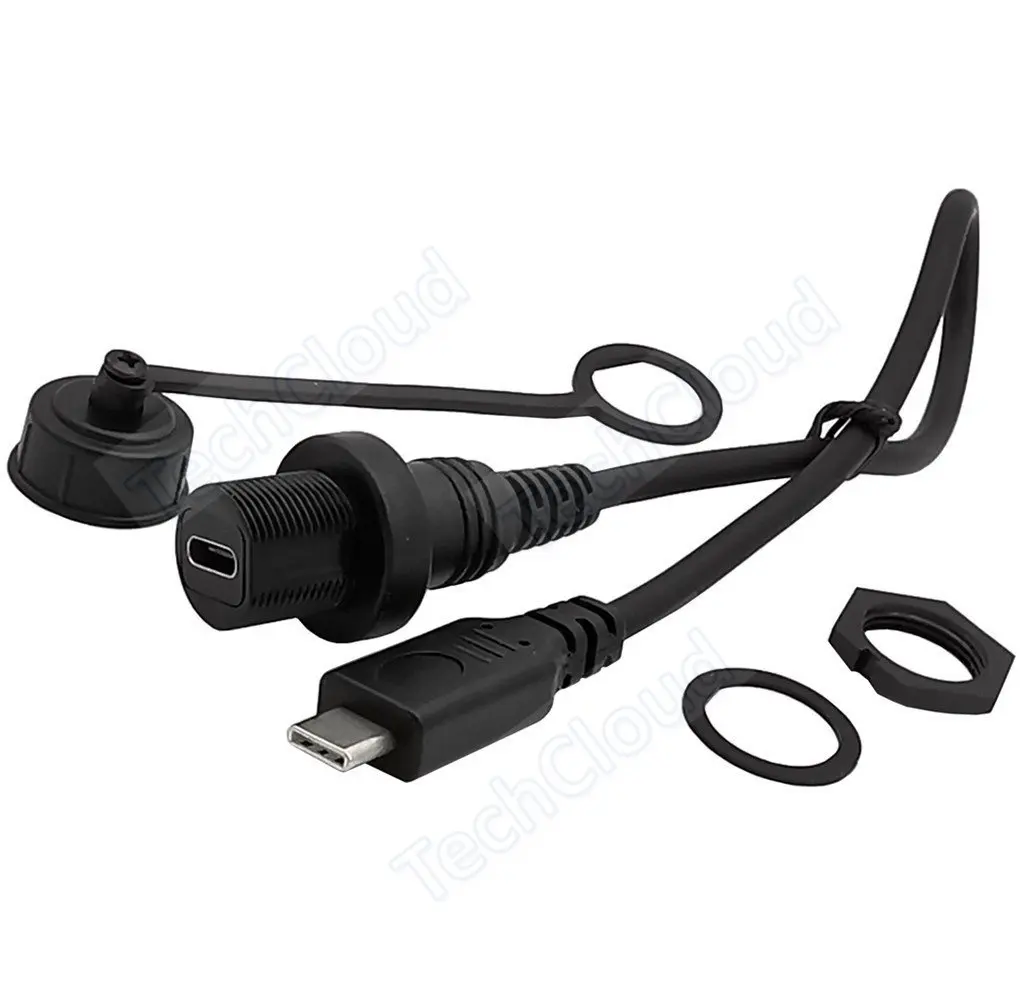 IP67 Water Proof Type-c Cable USB C Male to Female Panel Mount Connector Extension cord 30cm USB-C Waterproof Cable