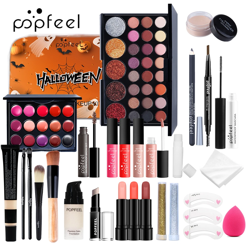 POPFEEL Set trucco Halloween - Kit cosmetico completo con ombretto, rossetto e tavolozza correttore - Perfetto per regali festivi