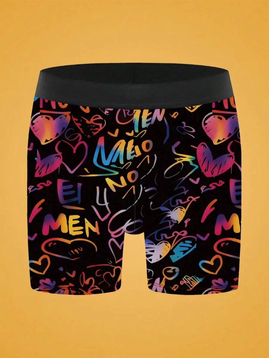 

Mens Boxer Shorts With Colorful Graffiti Print Heart And Letter Pattern