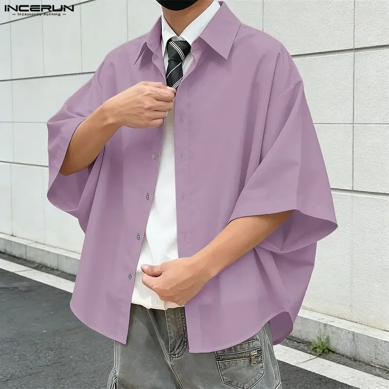

Men Shirt Solid Color Lapel Half Sleeve Loose Men Clothing Korean Style INCERUN Streetwear 2026 Fashion Leisure Tops Male Shirts