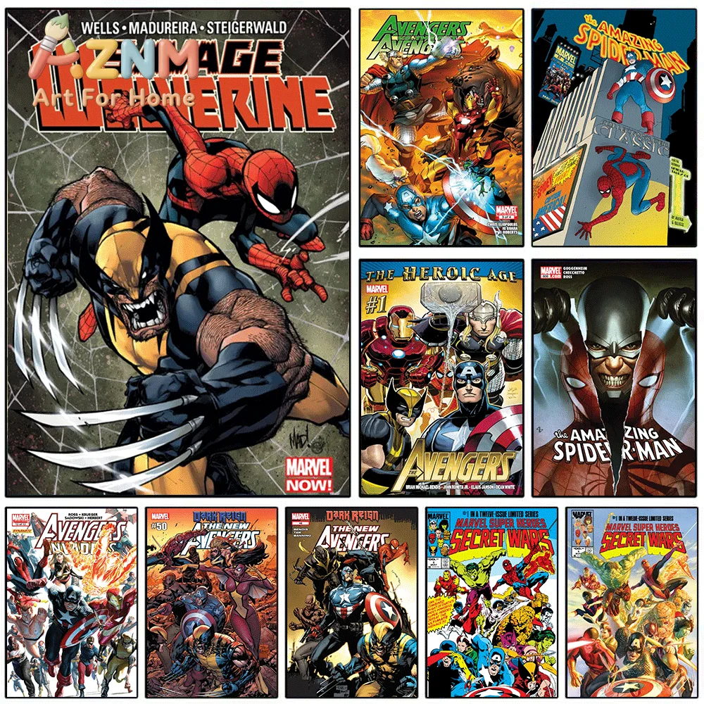 Marvel Savage Wolverine & Spider‑Man Comic Canvas Print, Superhero Comic Cover Graphic Art Poster, Frameless Canvas Wall Pictu