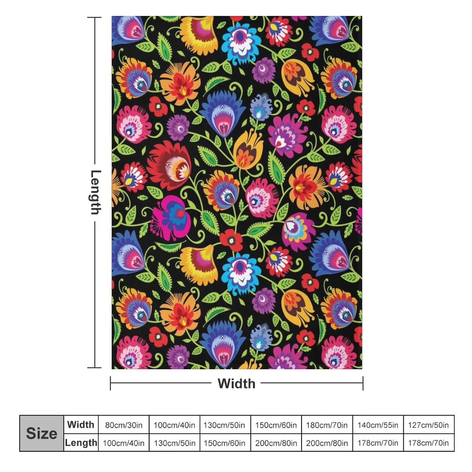 Vibrant Folklore flowers on black Throw Blanket Large Designers Blankets