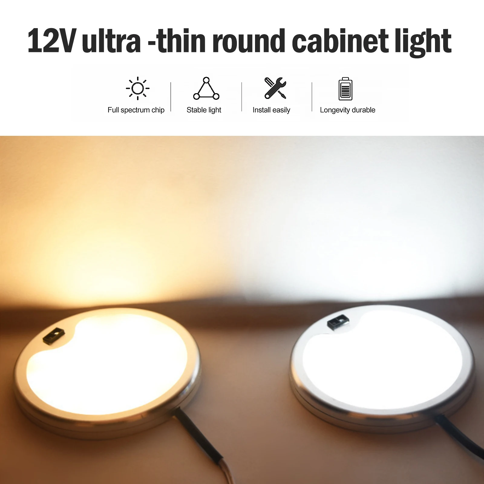 Ultra Thin Kitchen Cabinet Ceiling Light DC 12V 5W PIR Motion Sensor Wave Hand Dimmable Round Spot Lamp 3000K 4000K 6000K White