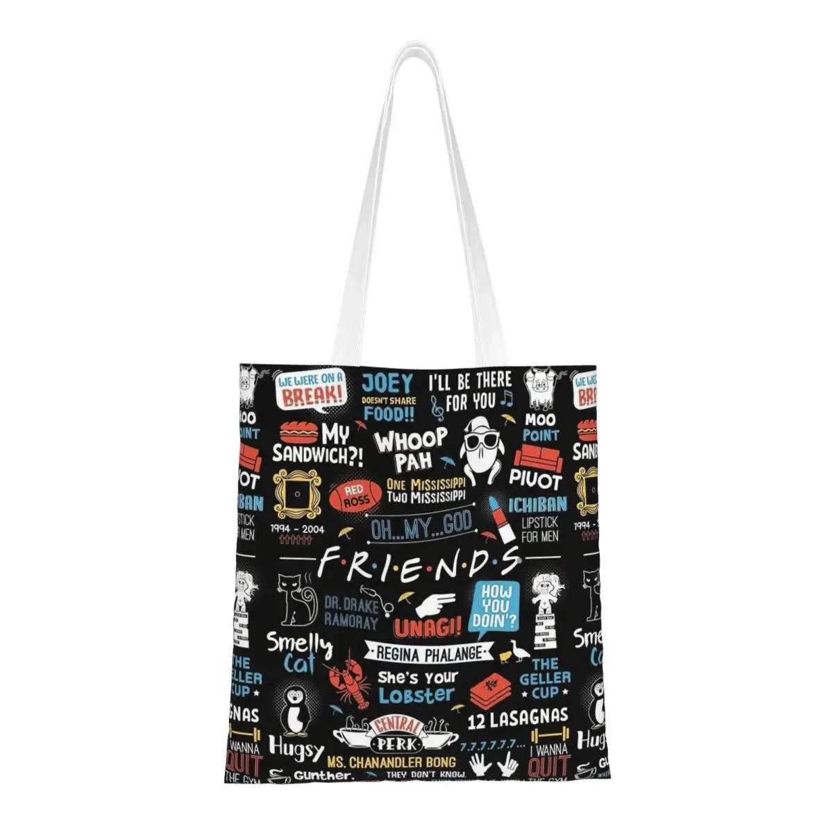 

Friends TV Show Series Tote Bags Women Handbag Canvas College Cartoon Central Perk Shoulder Bag Reusable Grocery Bag