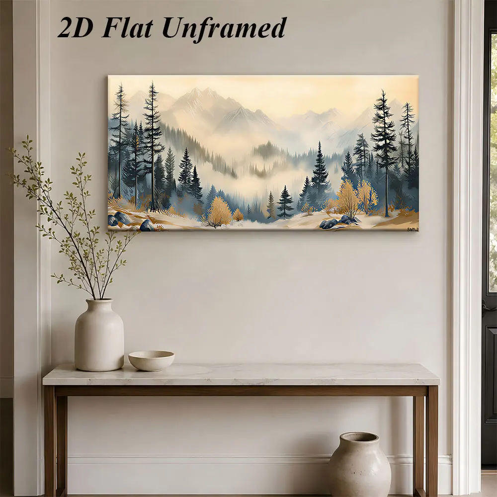 (1PC Unframe)1 piece of frameless decorative painting of misty forest in the mountains, living room, bedroom, study room, modern