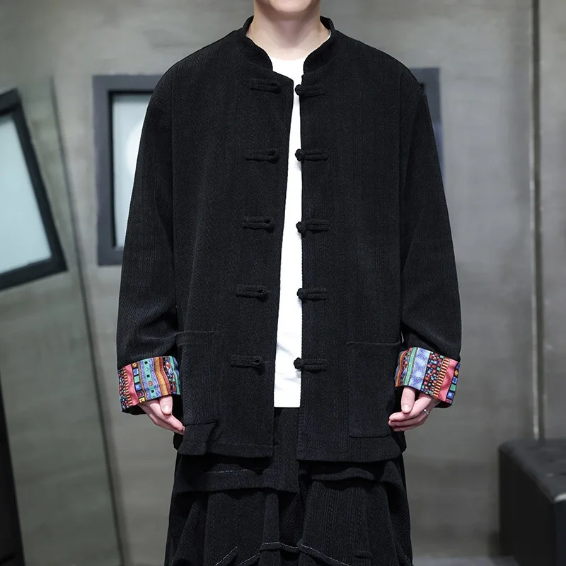 

Autumn Winter Men's Corduroy Jaet Coat New Chinese Sle Buttoned Tang Costume Hanfu Loose Fit Youth ular Long Sve Ou...
